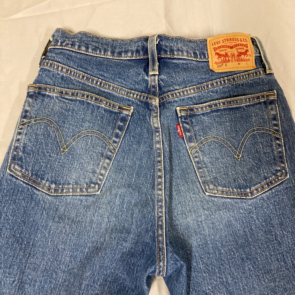 Levi Strauss 501 Skinny Jeans Women Blue Distressed Raw Measurements in photos. - Picture 8 of 16